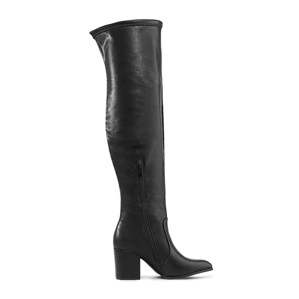 Over the knee Block Heel Boots - BLACK PU - 2